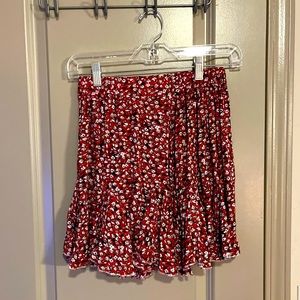 Red floral mini skirt